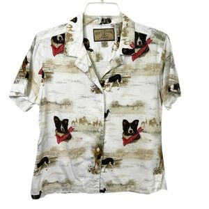 Bit & Bridle Medium Top Dog Horse Farm Button Up Shirt Country Ranch Western 856